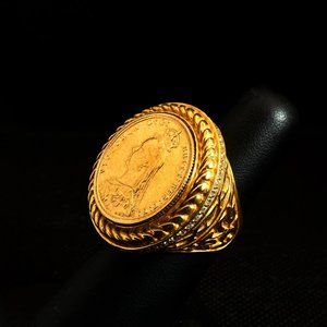 Gold Coin ring, Big men's ring, Heavy ring, Round ring,